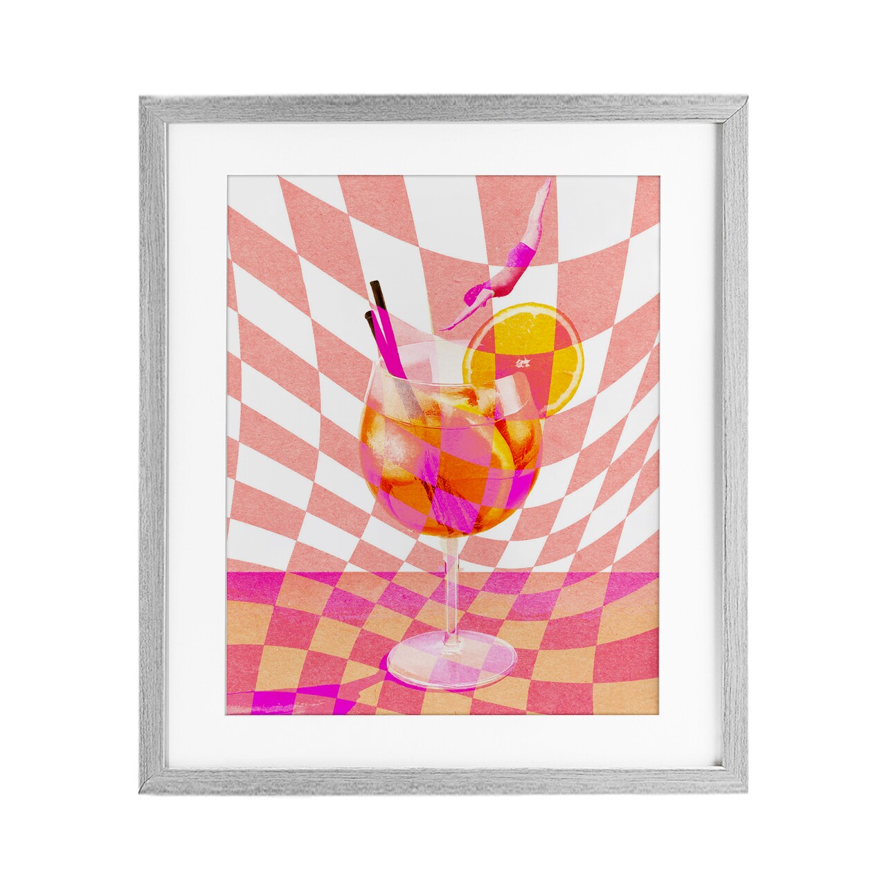 Stupell Industries Retro Checkered Summer Cocktail Framed Print Under Glass, design by Lil' Rue